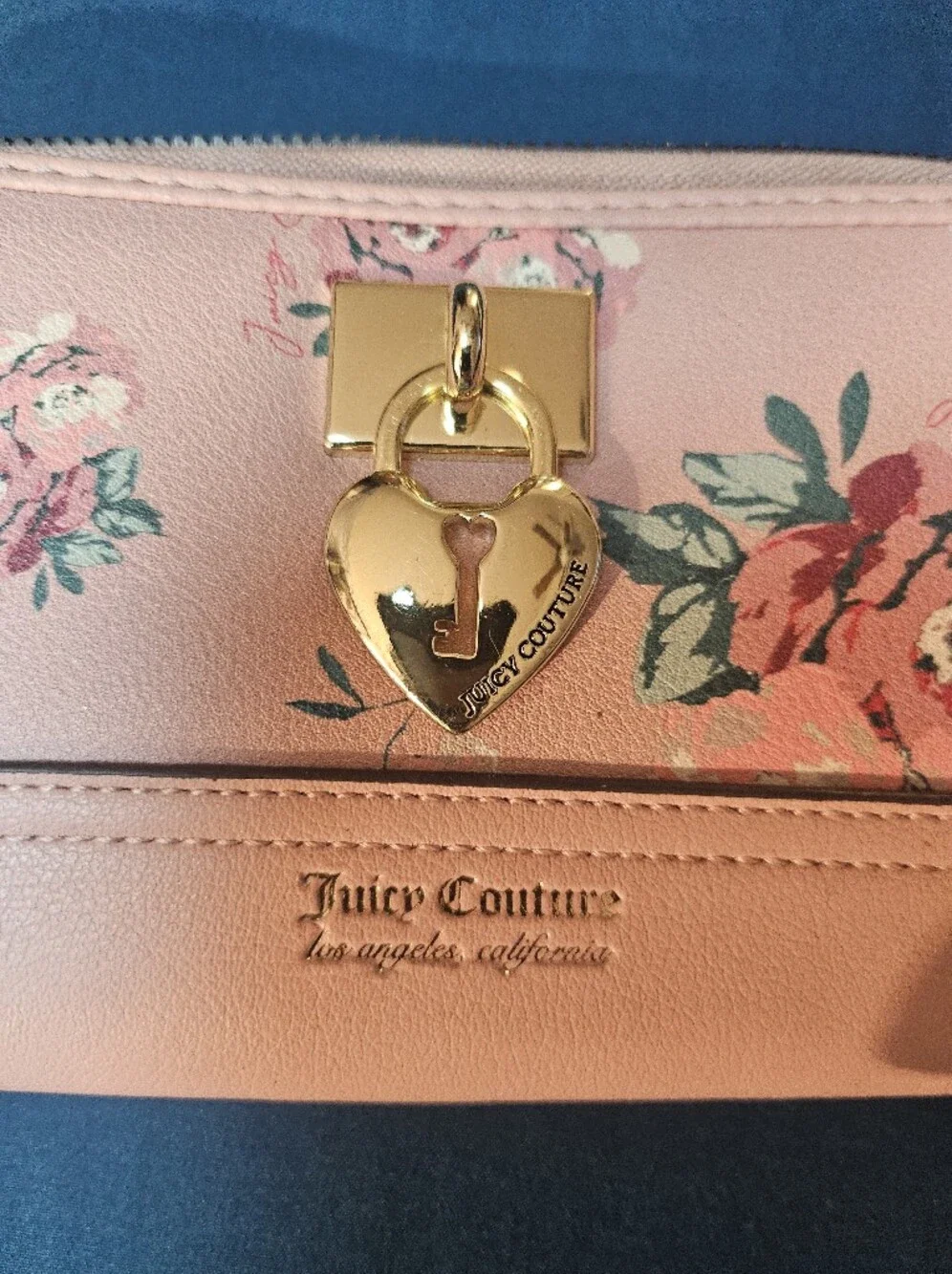 Juicy Couture Pink Floral Heart-Lock Wristlet Wallet